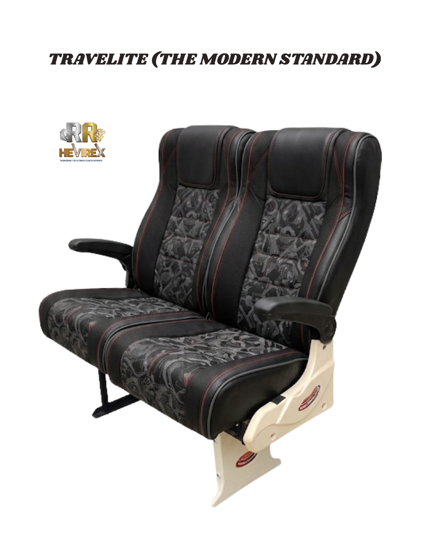 RR Hevirex Travelite MODEL RRH-F05 — lightweight ergonomic fleet bus seat for intercity and express bus routes, foam cushion with fabric trim, transit seat manufacturer South India